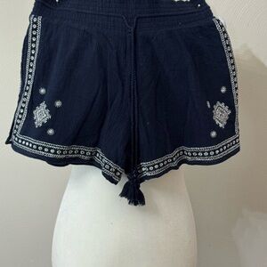 J. Crew Navy Embroidered Tassel Drawstring Shorts